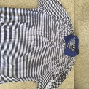 Blue white striped golf polo